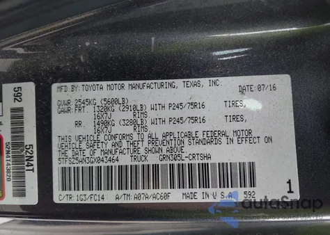 2016 Toyota Tacoma Sr5 V6 из США, поврежденный, VIN 5TFSZ5AN3GX043464